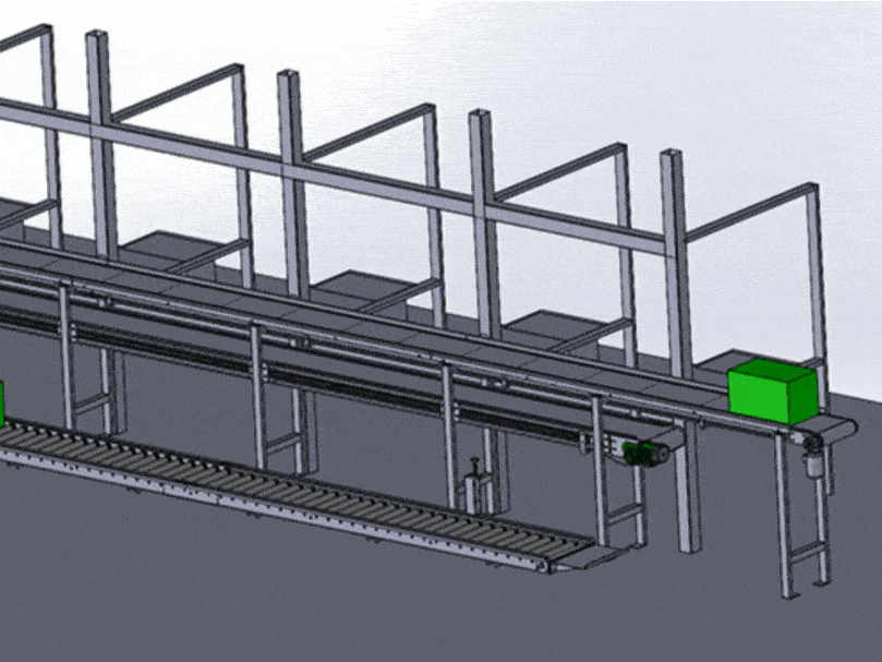 Cash Conveyor Automation system 3d rendering simulation